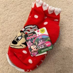 Disney Junior Minnie Mouse Stripes Polka Dots Socks Red Set of 5 Size 3T-5T